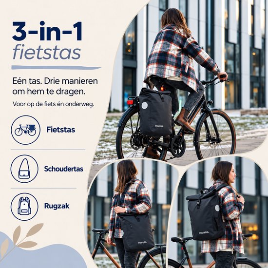 Morelia® 3 in 1 Fietstas - 100% Waterdicht - 28 Liter - fietstassen voor elektrische en standaard fietsen - Tarpaulin materiaal- Blauw van Morelia — afbeelding 3