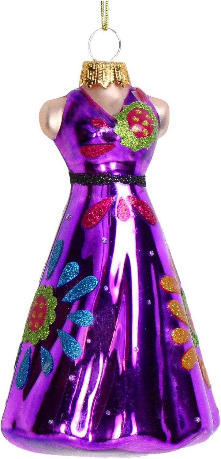 HD Collection Ornament kerstbal Retro Jurk Glas Paars 12.7 cm HD Collection