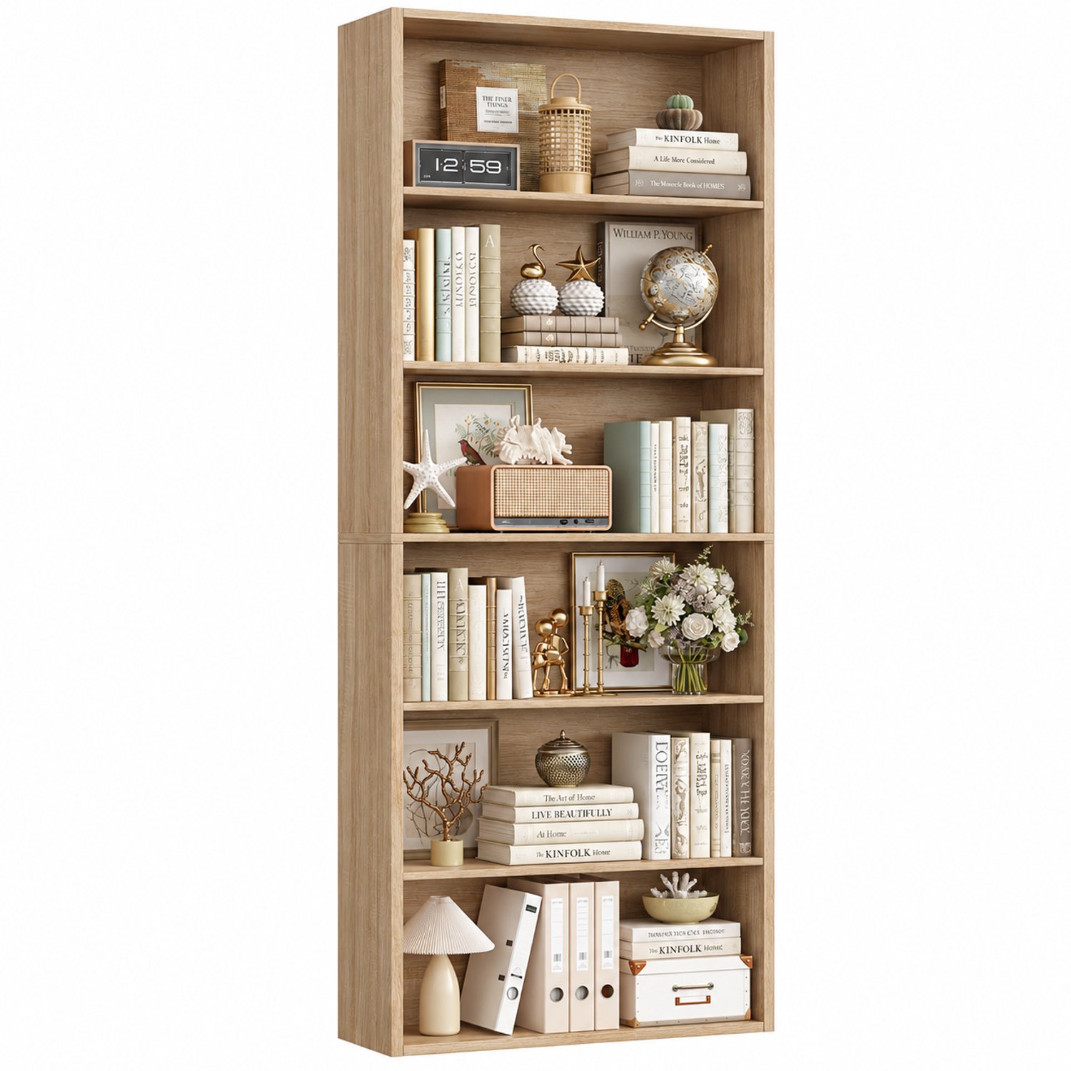 DPLUNIQ Boekenkast - Boekenplank - Kast - Opbergkast - 60x23,5x180cm - Hout - 6 Niveaus - Modern - Max 90kg - 28,5cm - Eiken