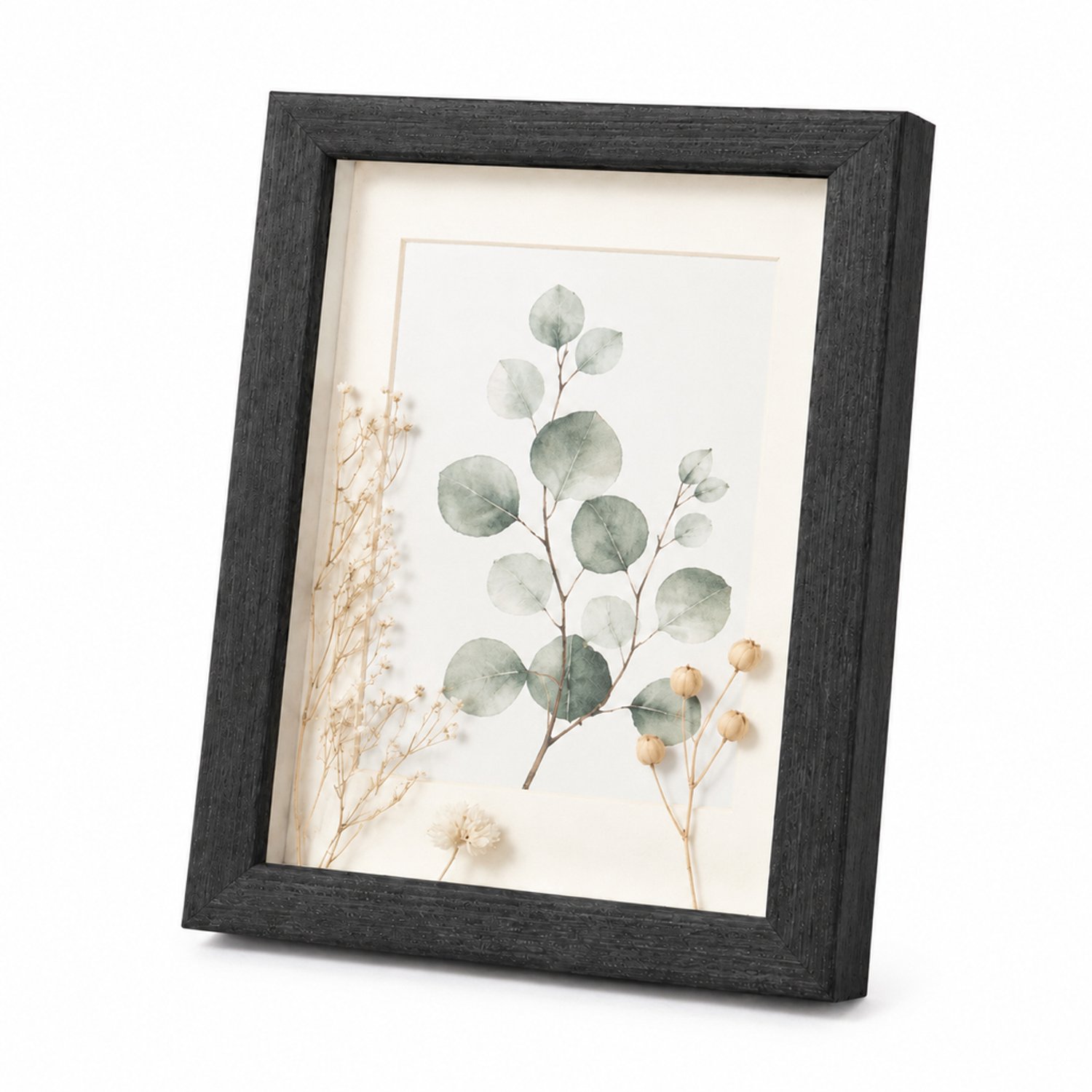 SWGOTA MDF-fotolijst 4 x 6 inch (10,1 x 15,2 cm), zwart met houtnerf, 2 cm binnenruimte, met glas en decoratieve afbeelding