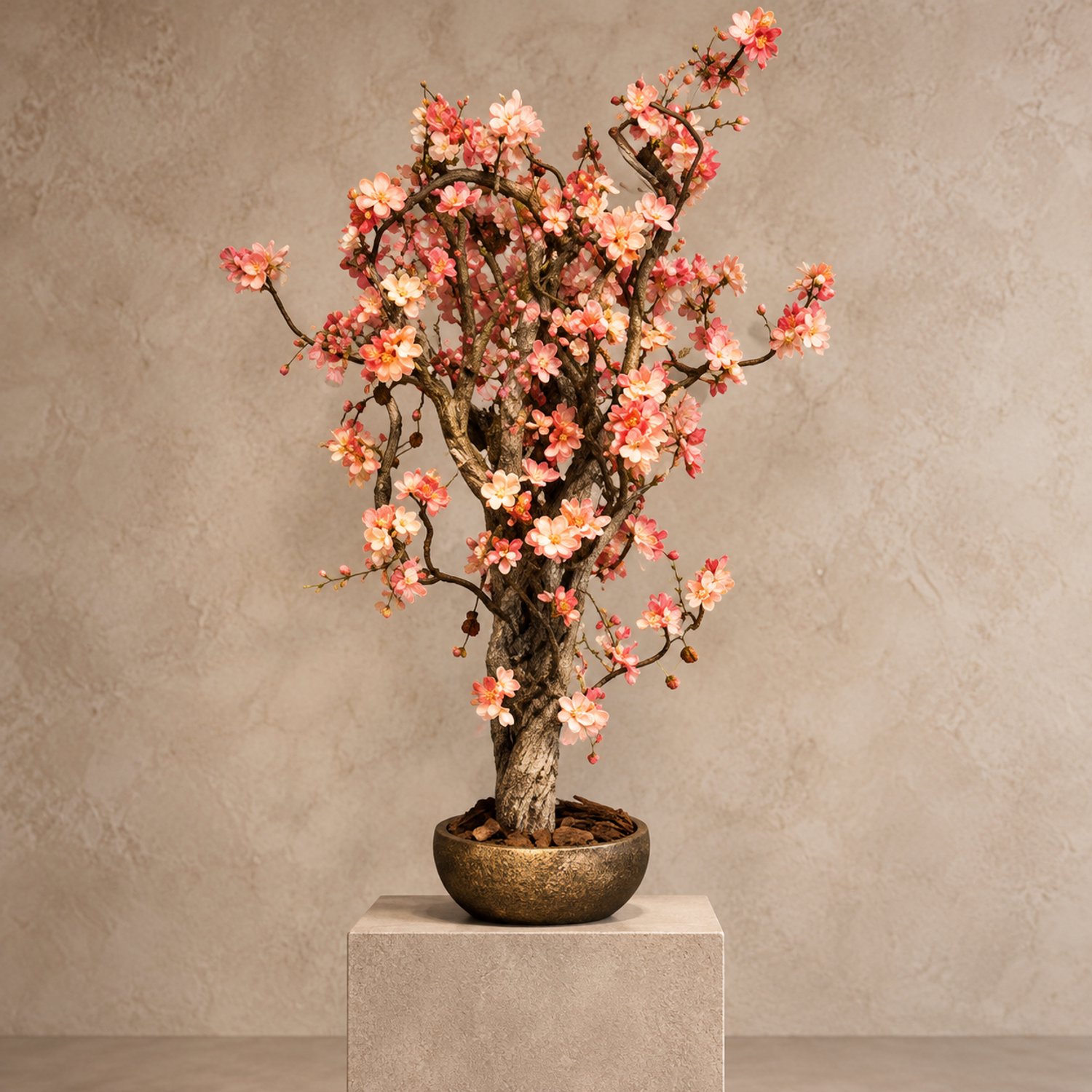 Seta Fiori Kunstbloesemboom Peach Zalmroze 120 cm - Handgemaakt in Nederland - Echte Houten Stam - Sakura voor Binnen peach, zalmroze