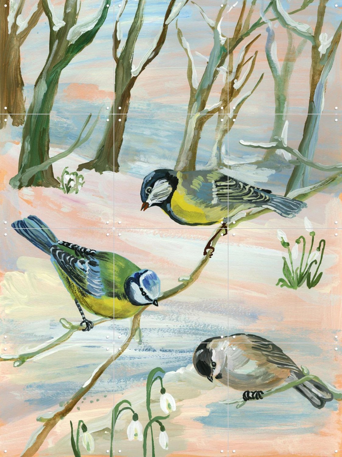 IXXI C'est L'hivers, Nathalie Lété - 60 x 80 cm - Grote wanddecoratie en posters - Schilderijen, Woonkamer, Winter, Sneeuw, Vogels Groen