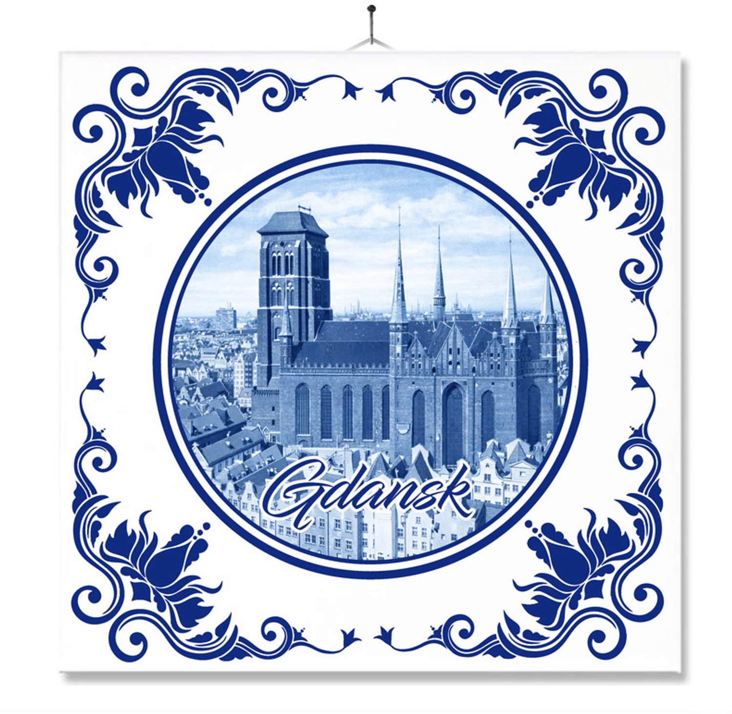 MC Living Tegel Met Opdruk | Gdansk | Delft Blauw | Cadeau | Inclusief Geschenkdoos | Standaard | Ophangsysteem