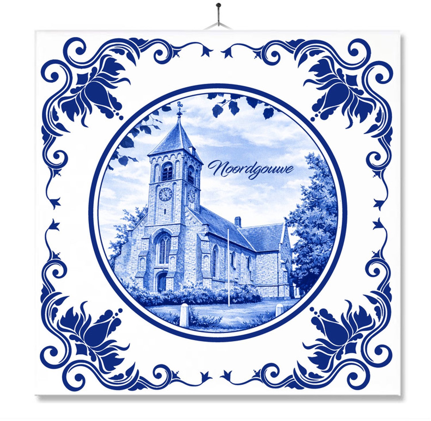 MC Living Tegel Met Opdruk | Noordgouwe | Delft Blauw | Cadeau | Inclusief Geschenkdoos | Standaard | Ophangsysteem Multi-Color