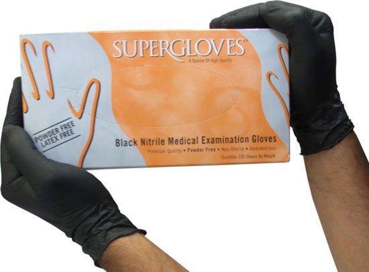 Supergloves Black nitril disposable handschoenen (Maat: XL)