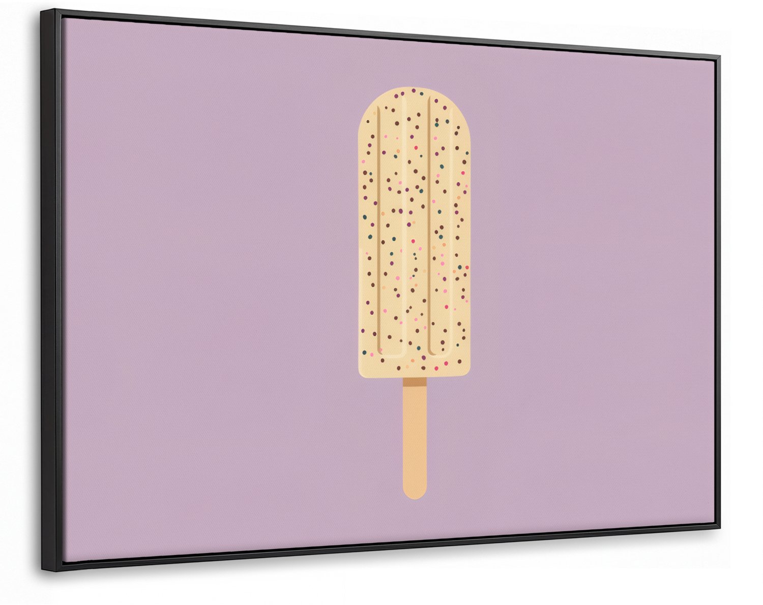 Canvas Schilderij met Baklijst 90x60cm - Beige - Ijsje - Spikkels - Muurdecoratie woonkamer - Slaapkamer decoratie - Kamer accessoires - Schilderijen op canvas met lijst