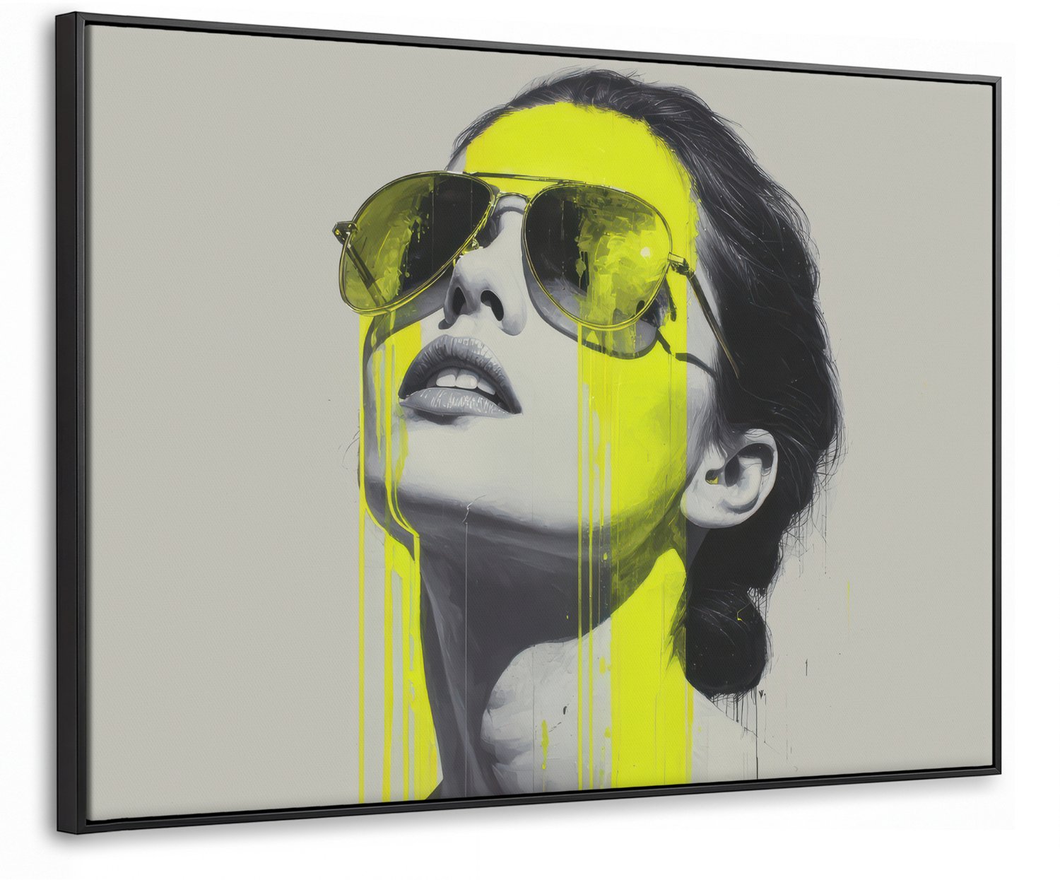 Canvas Schilderij met Baklijst 70x50cm - Vrouw - Bril - Verf - Muurdecoratie woonkamer - Slaapkamer decoratie - Kamer accessoires - Schilderijen op canvas met lijst