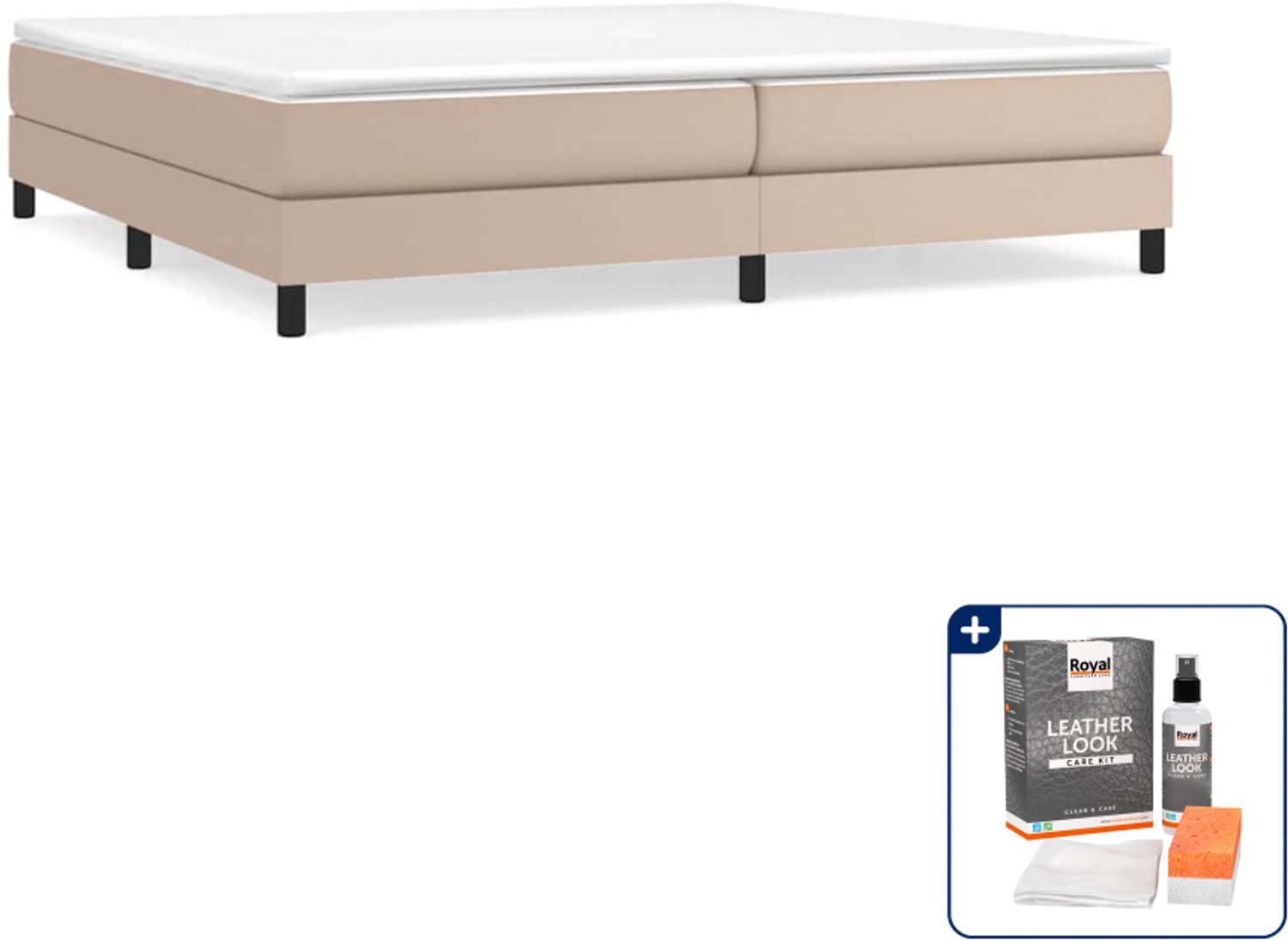 vidaXL boxspring bed - 200 x 200 cm - kunstleer - cappuccino - Inclusief onderhoudsset voor kunstleer 150 ml Grijs