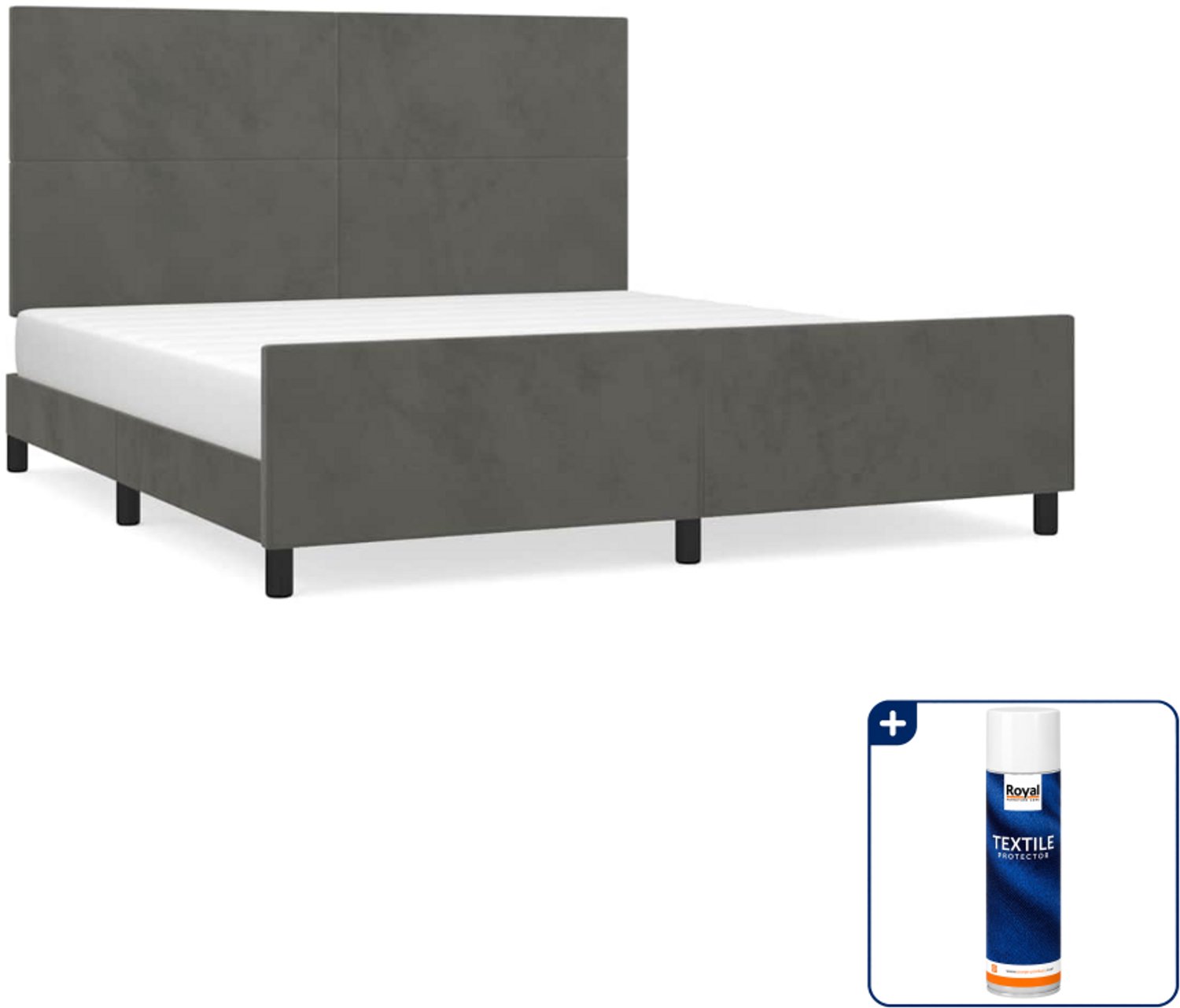 vidaXL Queensize bedframe 160 x 200 cm - fluweel - donkergrijs - Inclusief textielbeschermer 500 ml