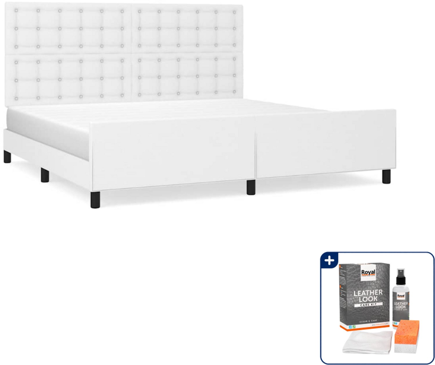 vidaXL bedframe met hoofdbord - 200 x 200 cm - kunstleer - wit - Inclusief onderhoudsset voor kunstleer 150 ml