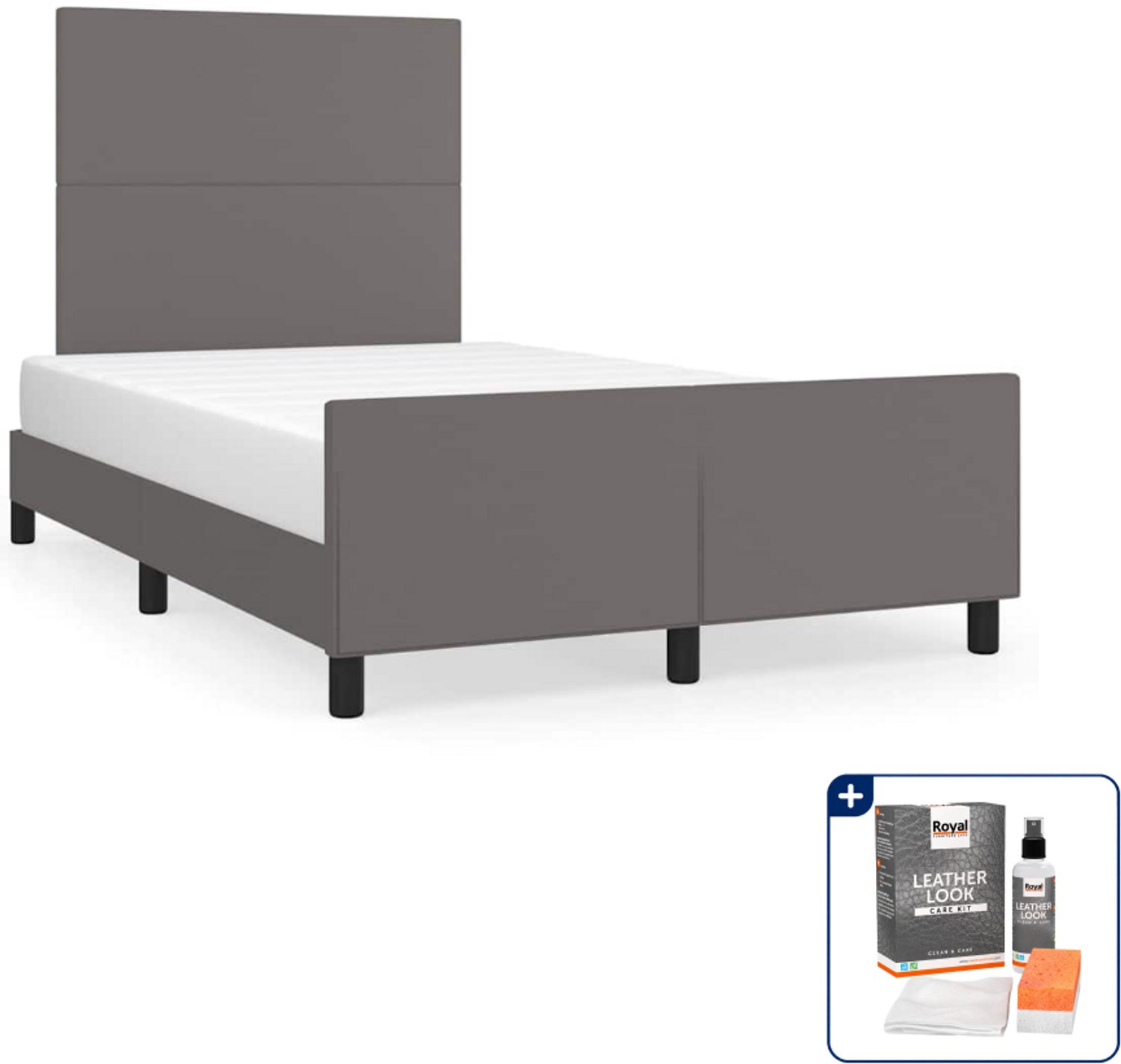 vidaXL bedframe - 120 x 200 cm - kunstleer - grijs - Inclusief onderhoudsset voor kunstleer 150 ml