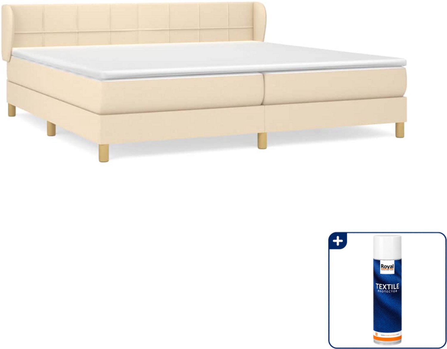 vidaXL Boxspring met matras - Super kingsize - 200 x 200 cm - crème - Inclusief textielbeschermer 500 ml