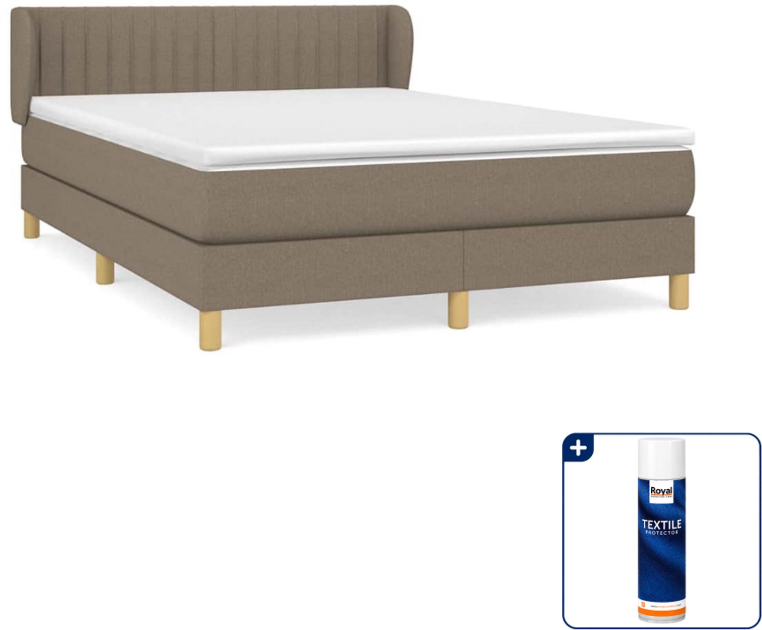 vidaXL boxspring met matras 140 x 190 cm - stof - taupe - Inclusief textielbeschermer 500 ml
