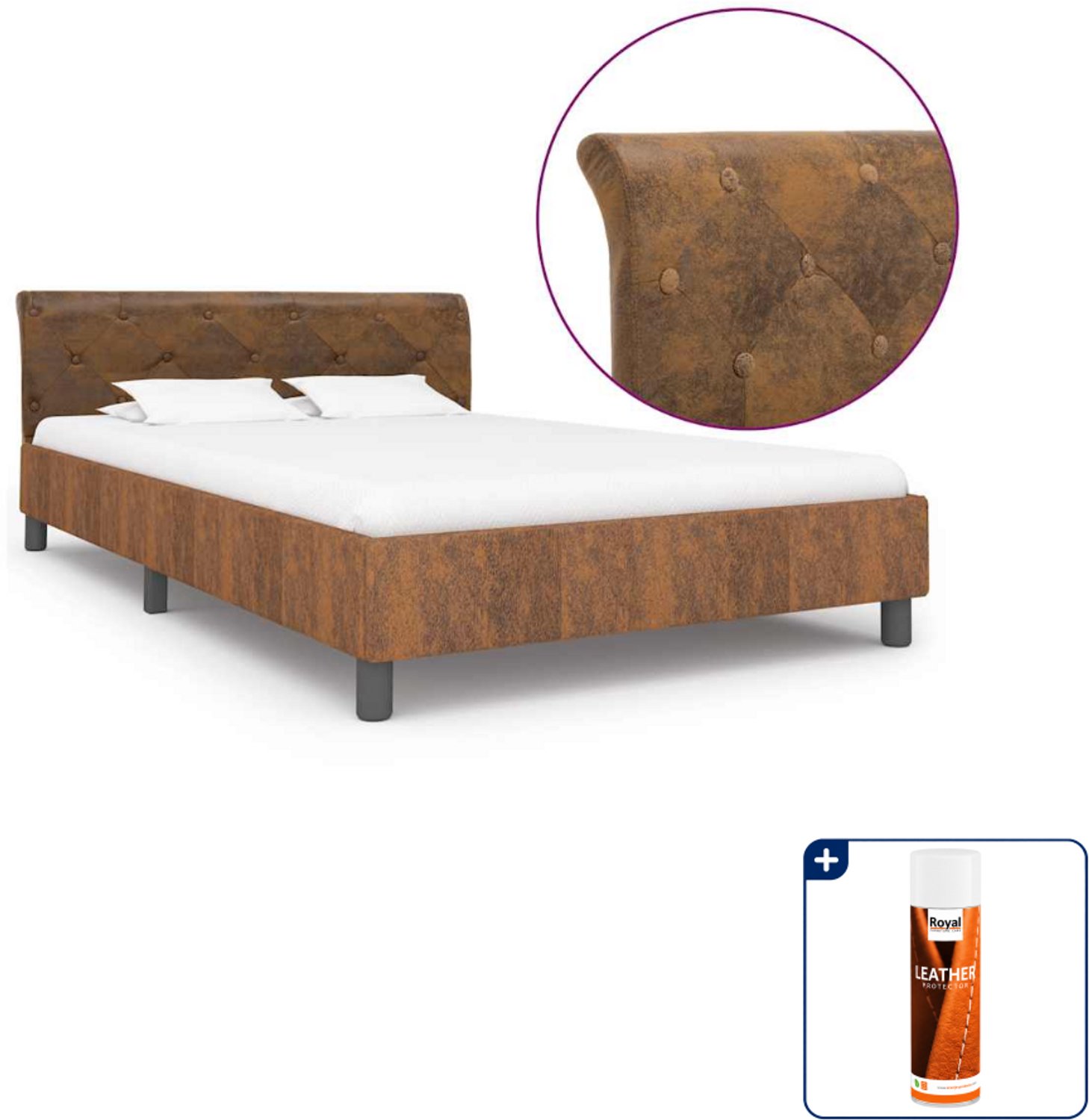 vidaXL Bedframe Small double - 140 x 200 cm - bruin - Inclusief nubuck- en suèdebeschermer 500 ml Wit