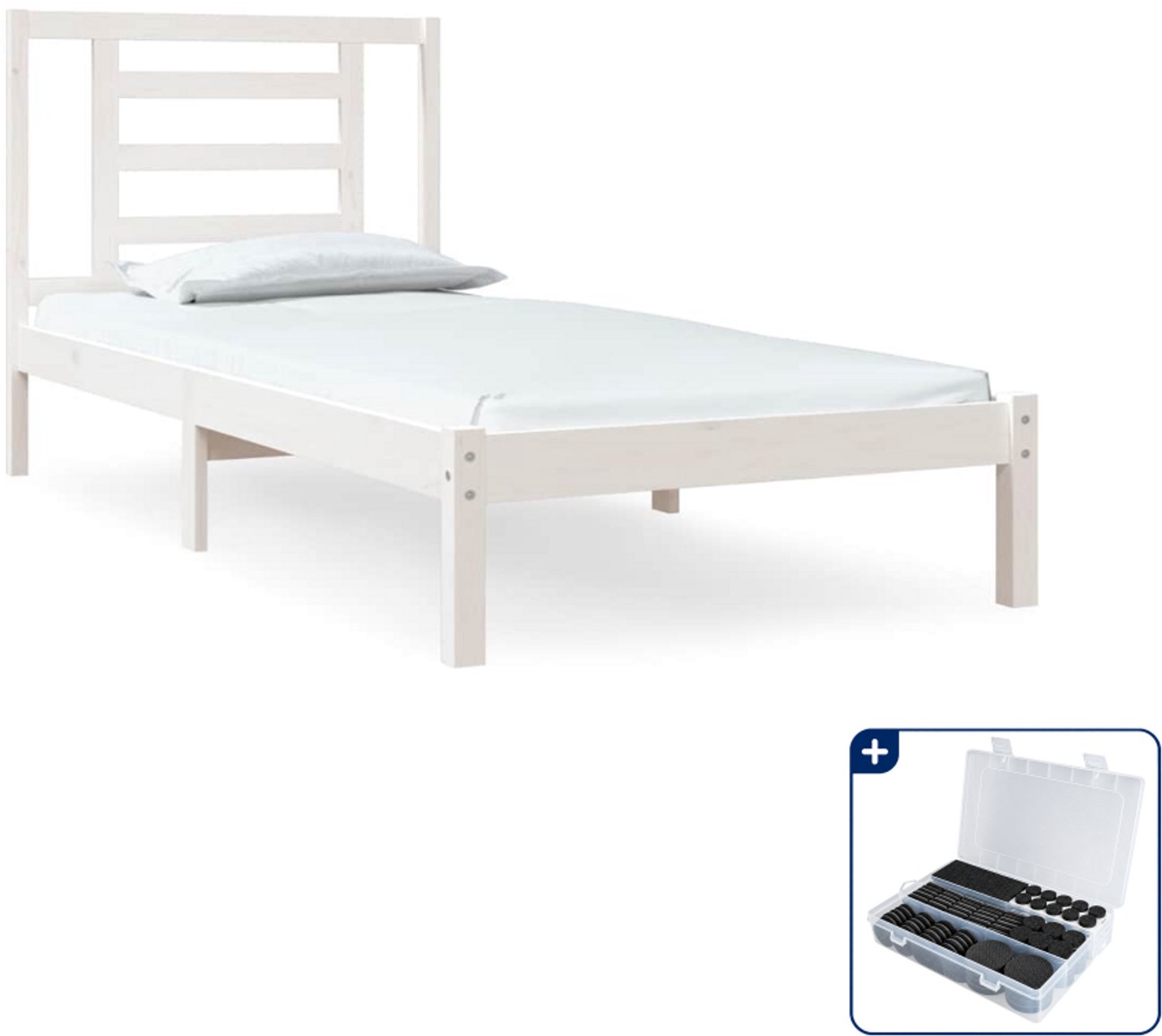 vidaXL bedframe - 90 x 200 cm - massief grenenhout - wit - Inclusief antikrasvilt 177-delig Bruin