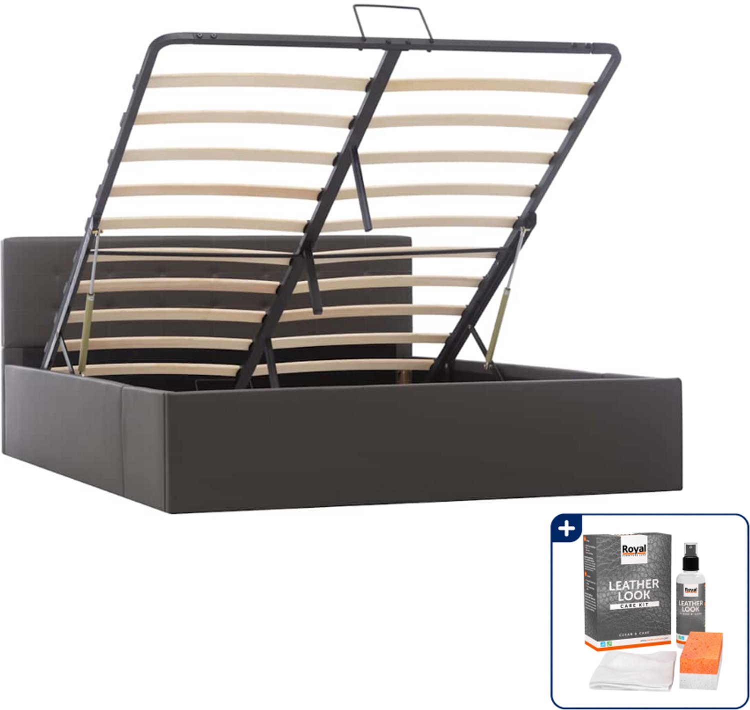 vidaXL Bedframe - Small double - 140 x 200 cm - kunstleer - grijs - Inclusief onderhoudsset voor kunstleer 150 ml Wit