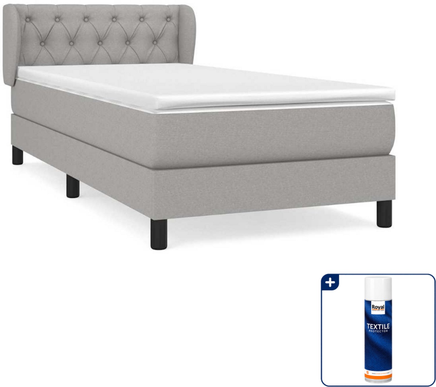 vidaXL boxspring met matras 80 x 200 cm - stof - lichtgrijs - Inclusief textielbeschermer 500 ml