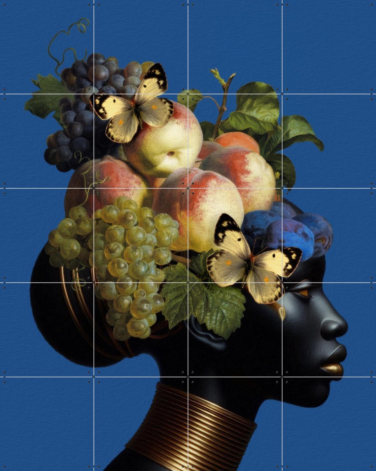 IXXI Gold And Fruit, Marja van den Hurk - 80 x 100 cm - Grote wanddecoratie en posters - Gemengde Technieken, Modern, Surrealisme, Digitale Kunst Blauw