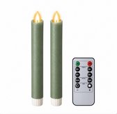 Foryouliving - LED kaarsen met bewegende vlam 2x - Groen - Green - Afstandsbediening - Dinerkaars rustiek wax 18.5 cm - LED kaars batterij - Timer