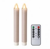 Foryouliving - LED kaarsen met bewegende vlam 2x - Taupe - Afstandsbediening - Dinerkaars rustiek wax 18.5 cm - LED kaars batterij - Timer
