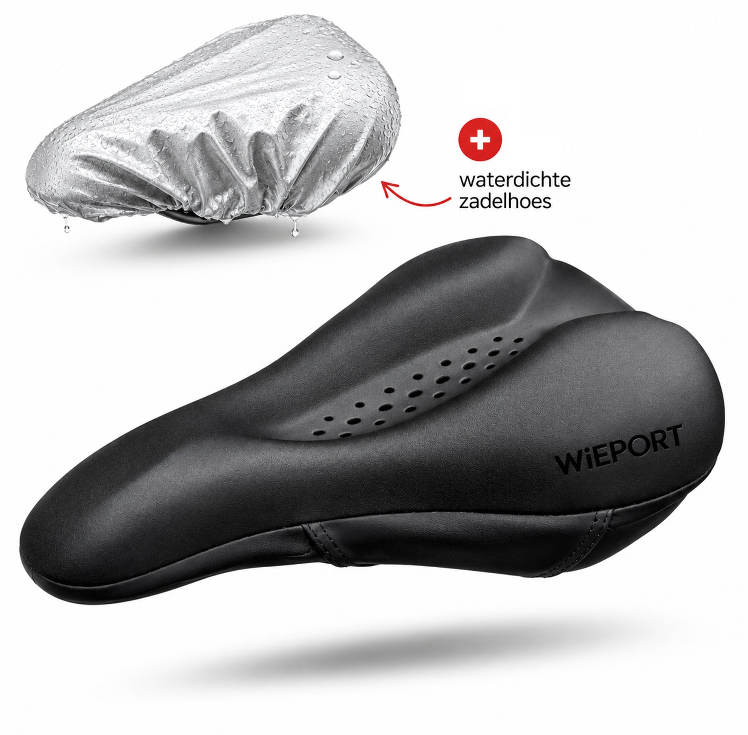 Wieport - Zadelhoes Gel - MBT Racefiets Elektrische Fiets - Memory Foam - Inclusief Regenhoes - Zwart
