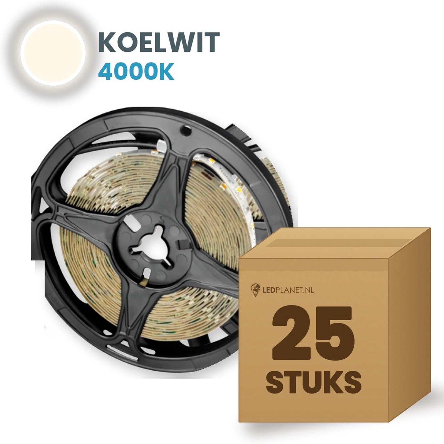 Tsong LED strip SMD2835 5 meter - 25 stuks - 12V - 9,6W/m - Koelwit 4000K - 960 lm/m - 120 LEDs/m - CRI>90 - IP20 - DC-stekker