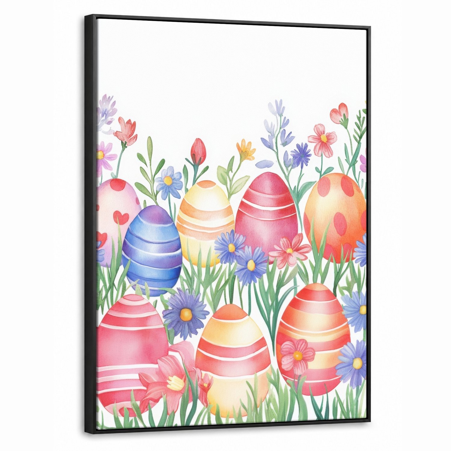 Canvas Schilderij met Baklijst 70x100cm - Bloementuin - Kleurrijk - Eieren - Muurdecoratie woonkamer - Slaapkamer decoratie - Kamer accessoires - Schilderijen op canvas met lijst