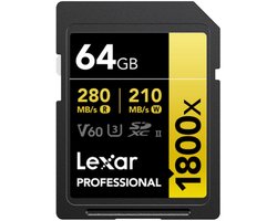 Lexar SD Pro Gold Series UHS-II 1800x 64GB - Lezen 270MB/s - Schrijven 180MB/s - V60