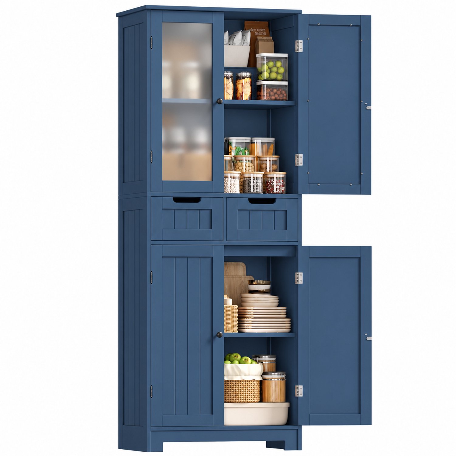 DPLUNIQ Dressoir - Keukenkast - Buffetkast - Kast - Multifunctioneel - 4 Deuren/2 Laden - Praktisch - 60x30x170cm - MDF - Blauw