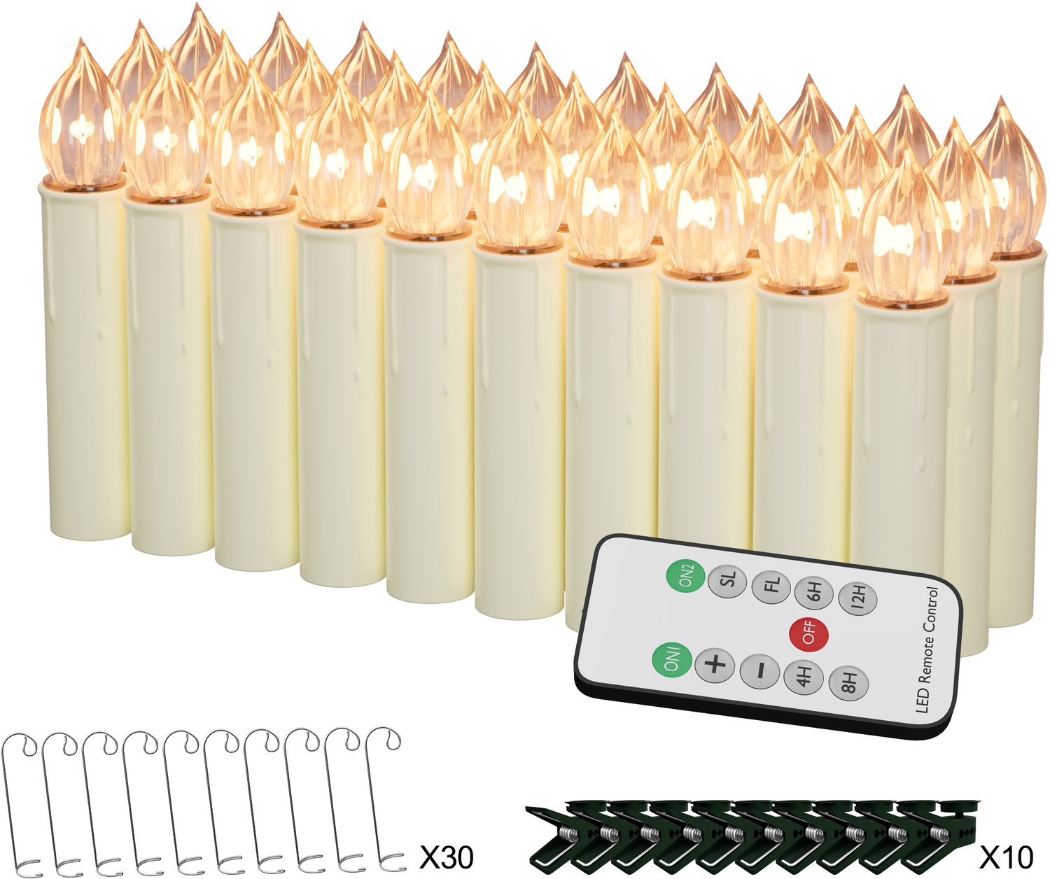 NAIZY LED Kaarsen 30 stuks Draadloos - Warm Wit - Met Afstandsbediening & Timer - Inclusief Clips en Haken - NAIZY Warm licht (Zonder batterij)