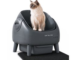 Cat Elite® Zelfreinigende Kattenbak Ease – Slimme Automatische Kattenbak met App – Open Ontwerp – Compact – Veiligheidssensoren – 15L Afvalbak – Incl. Uitloopmat & Wasbare Voering – Katten 1,5–10 kg – Donkergrijs