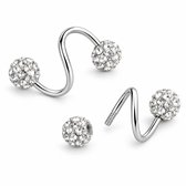 2 stuks zilverkleurige oorbellen met dubbele bol – Glanzende afwerking met kristalachtig oppervlak – Open ringvorm met vaste bolsluiting voor dames