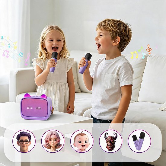 Juksun® Kinder Karaoke Set met 2 Draadloze Microfoons - Draagbare Bluetooth Speaker met RGB LED Verlichting en 4 Stemeffecten - Voor Kinderen en Volwassenen — afbeelding 4