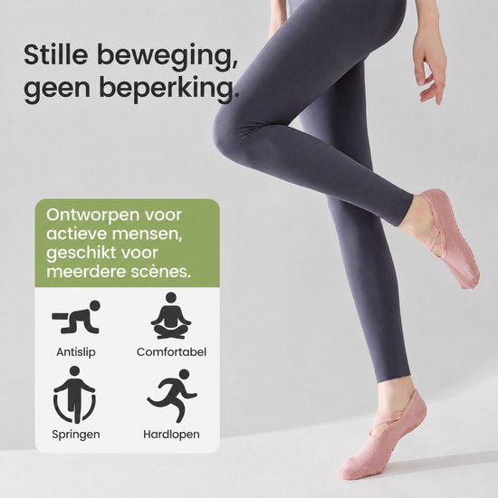 ECTEATOY® 3-Pack Pilates Sokken Antislip - Yogasokken Dames met Kruis Elastiek - voor Pilates, Barre & Balletsokken - Zwart, Paars & Roze van SNOCKS — afbeelding 2