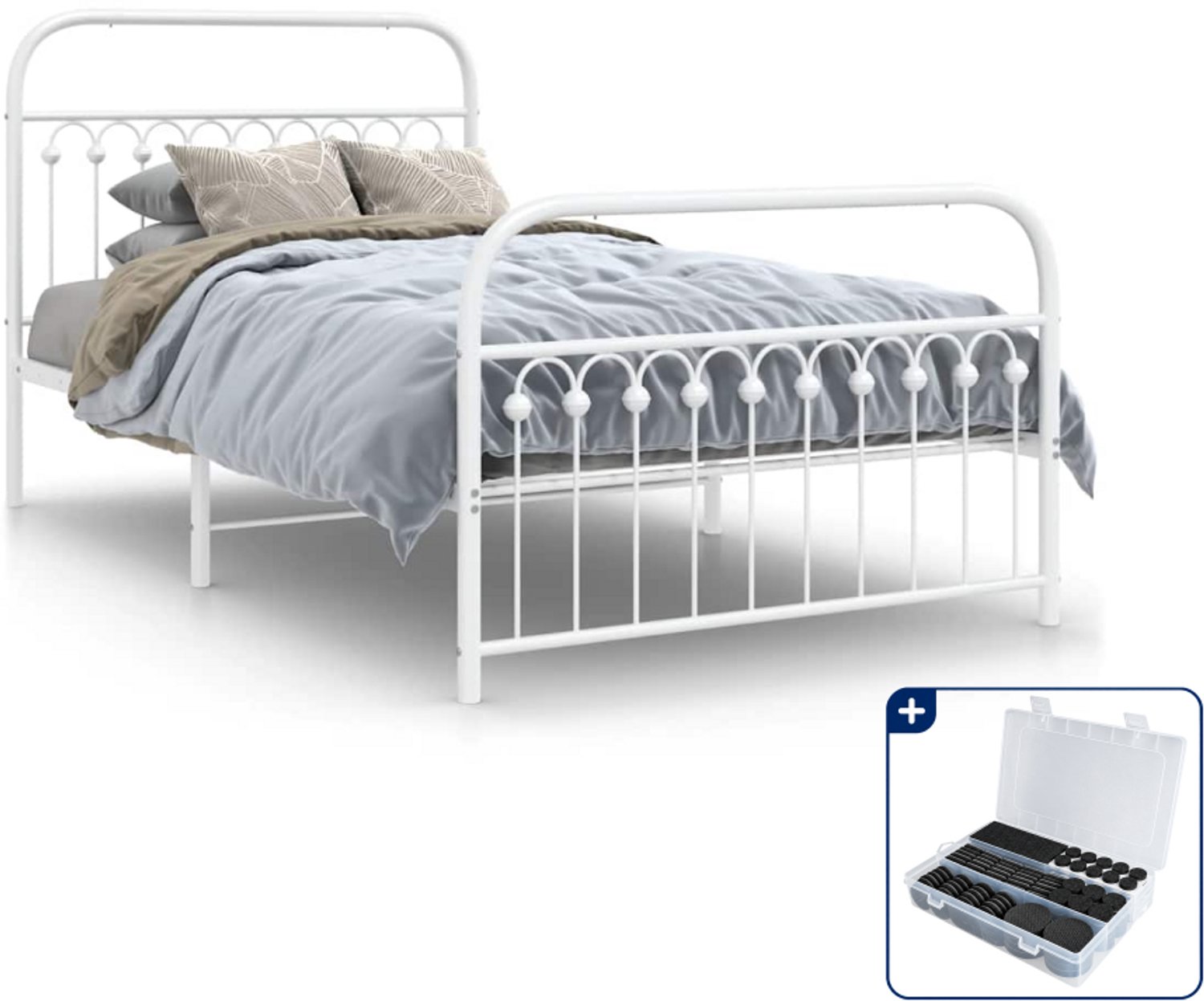 vidaXL Bedframe - 107 x 203 cm - staal - wit - Inclusief antikrasvilt 177-delig