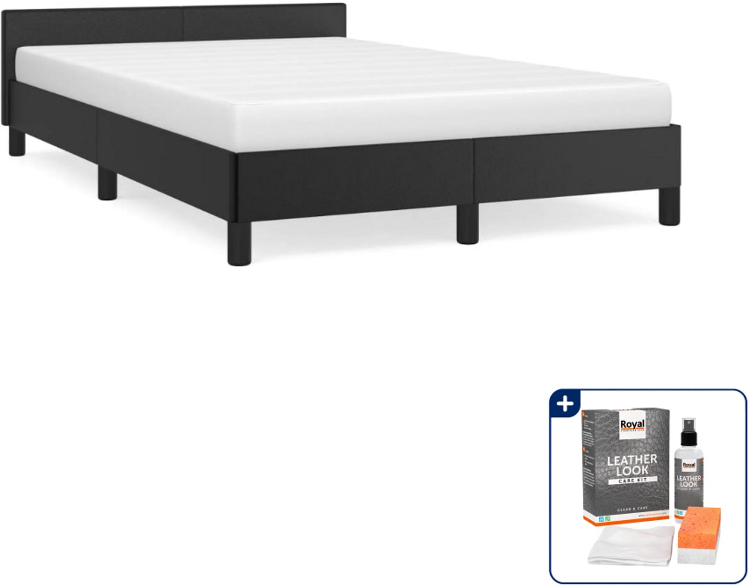 vidaXL bedframe - 120 x 190 cm - kunstleer - zwart - Inclusief onderhoudsset voor kunstleer 150 ml