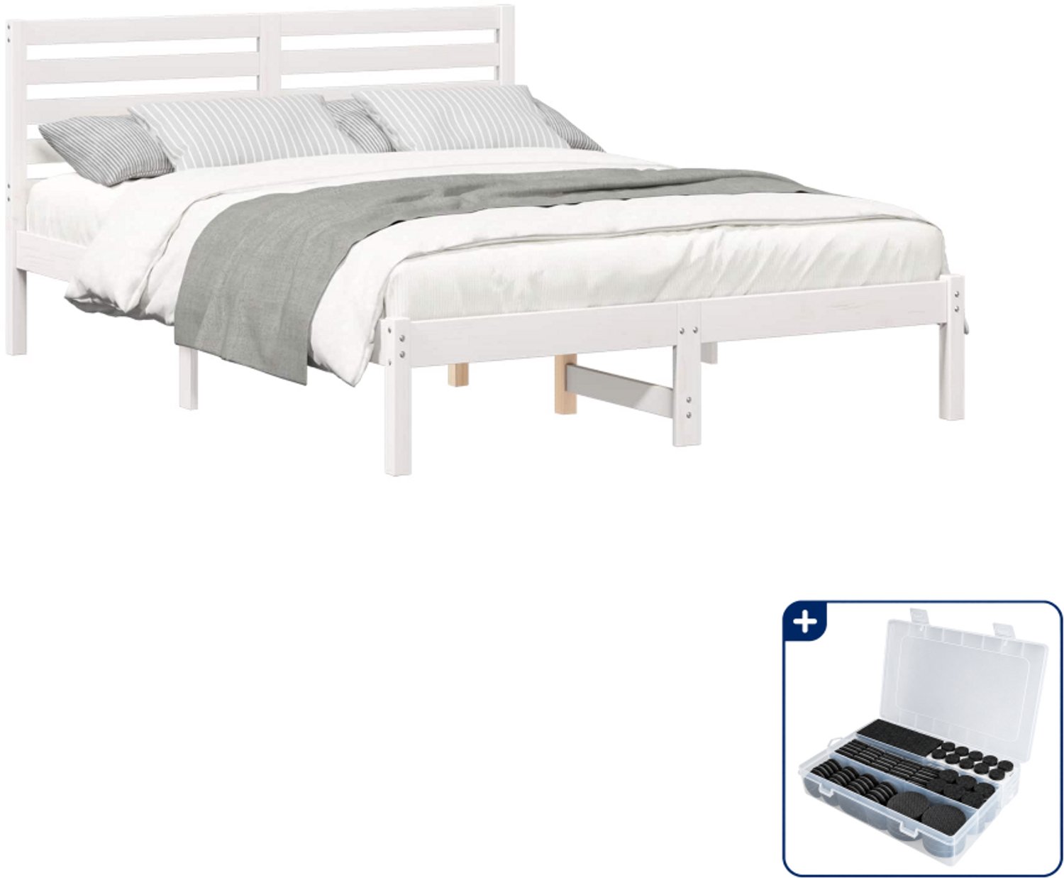 vidaXL bedframe met hoofdeinde - 140 x 190 cm - massief grenenhout - wit - Inclusief antikrasvilt 177-delig
