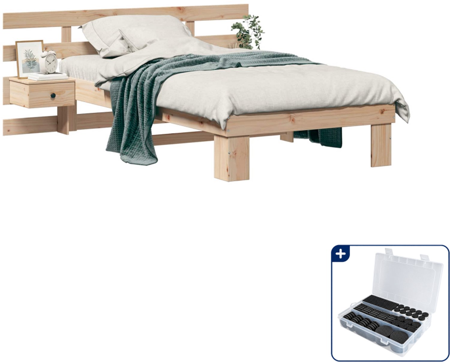 vidaXL bedframe met hoofdeinde - 190 x 75 cm - grenenhout - bruin - Inclusief antikrasvilt 177-delig