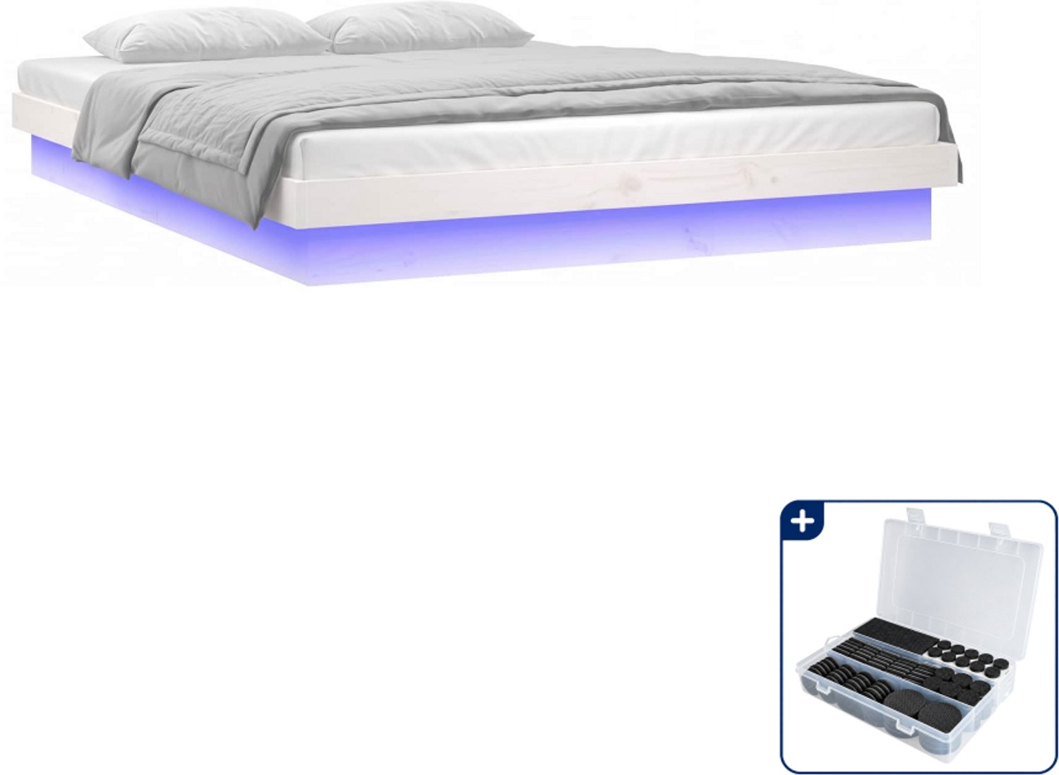 vidaXL bedframe LED - 120 x 200 cm - massief grenenhout - wit - Inclusief antikrasvilt 177-delig