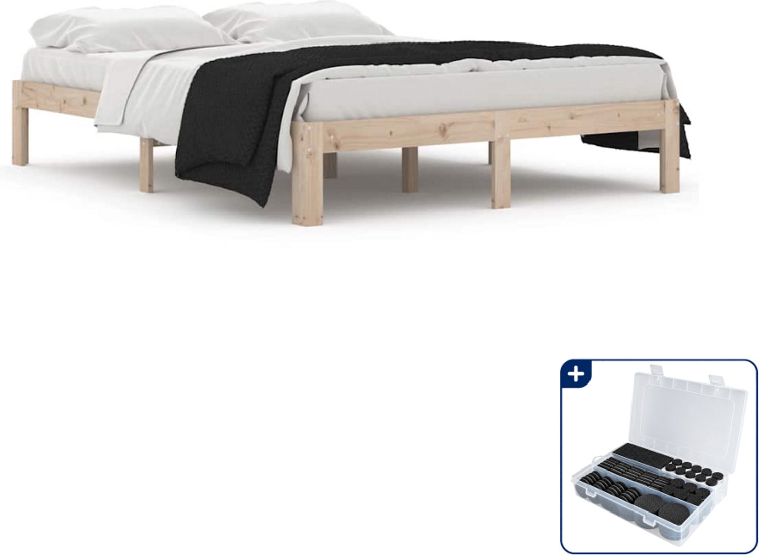 vidaXL bedframe - 140 x 190 cm - massief grenenhout - Inclusief antikrasvilt 177-delig Bruin