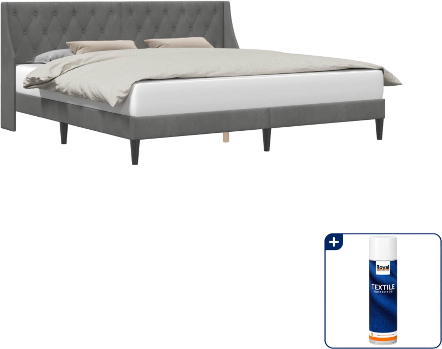 vidaXL bedframe Kingsize - 180 x 200 cm - fluweel - donkergrijs - Inclusief textielbeschermer 500 ml