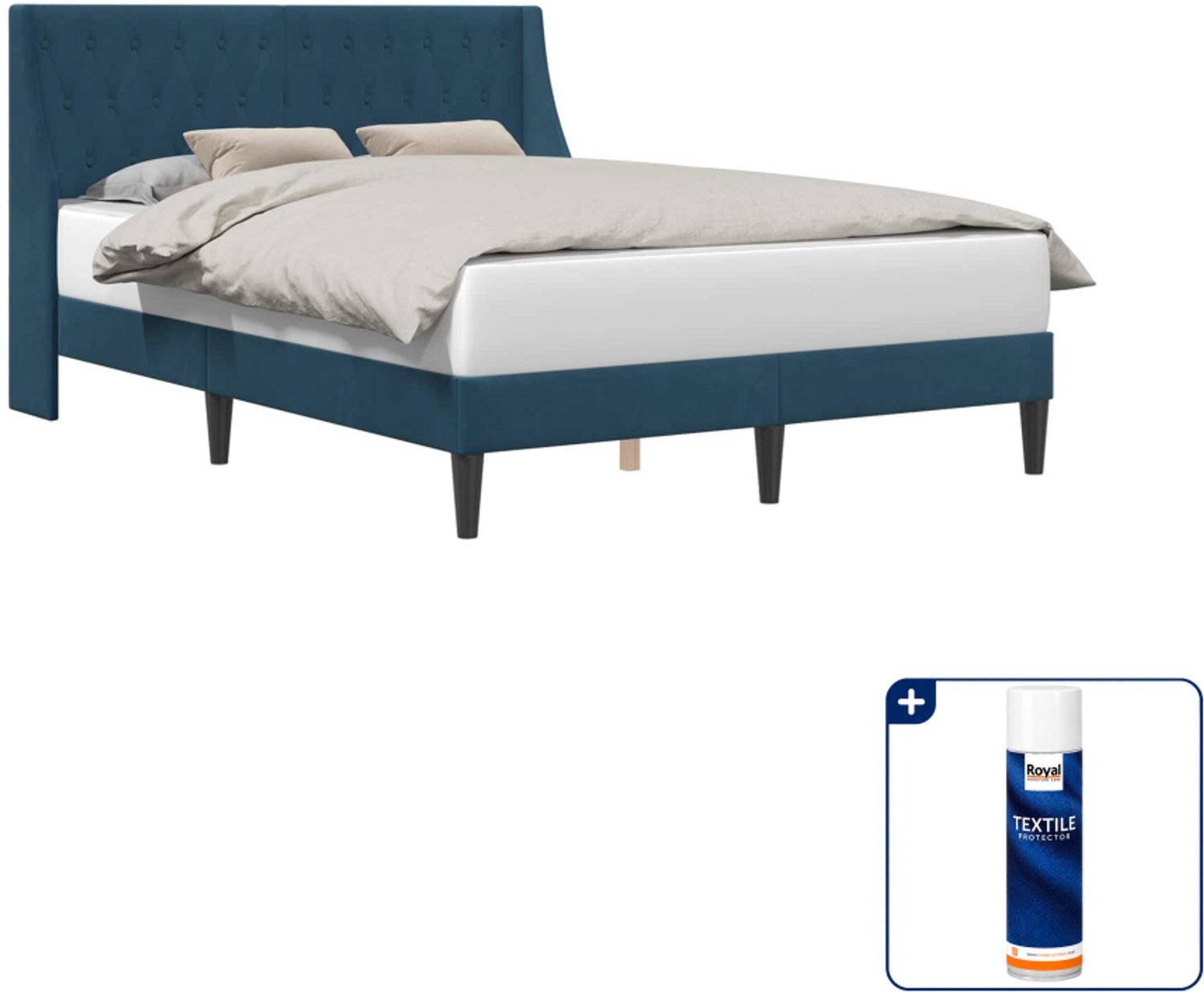 vidaXL bedframe Queensize - 160 x 200 cm - fluweel - blauw - Inclusief textielbeschermer 500 ml