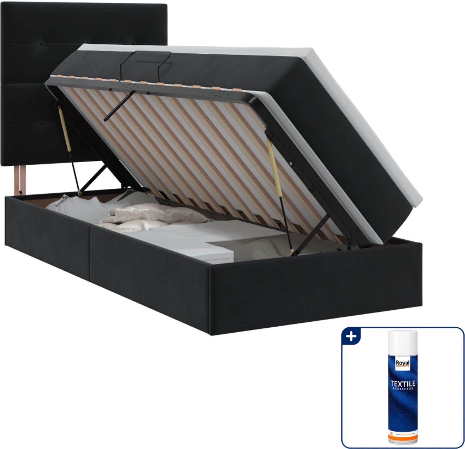 vidaXL opbergbed met matras - 100 x 200 cm - metaal - zwart - Inclusief textielbeschermer 500 ml