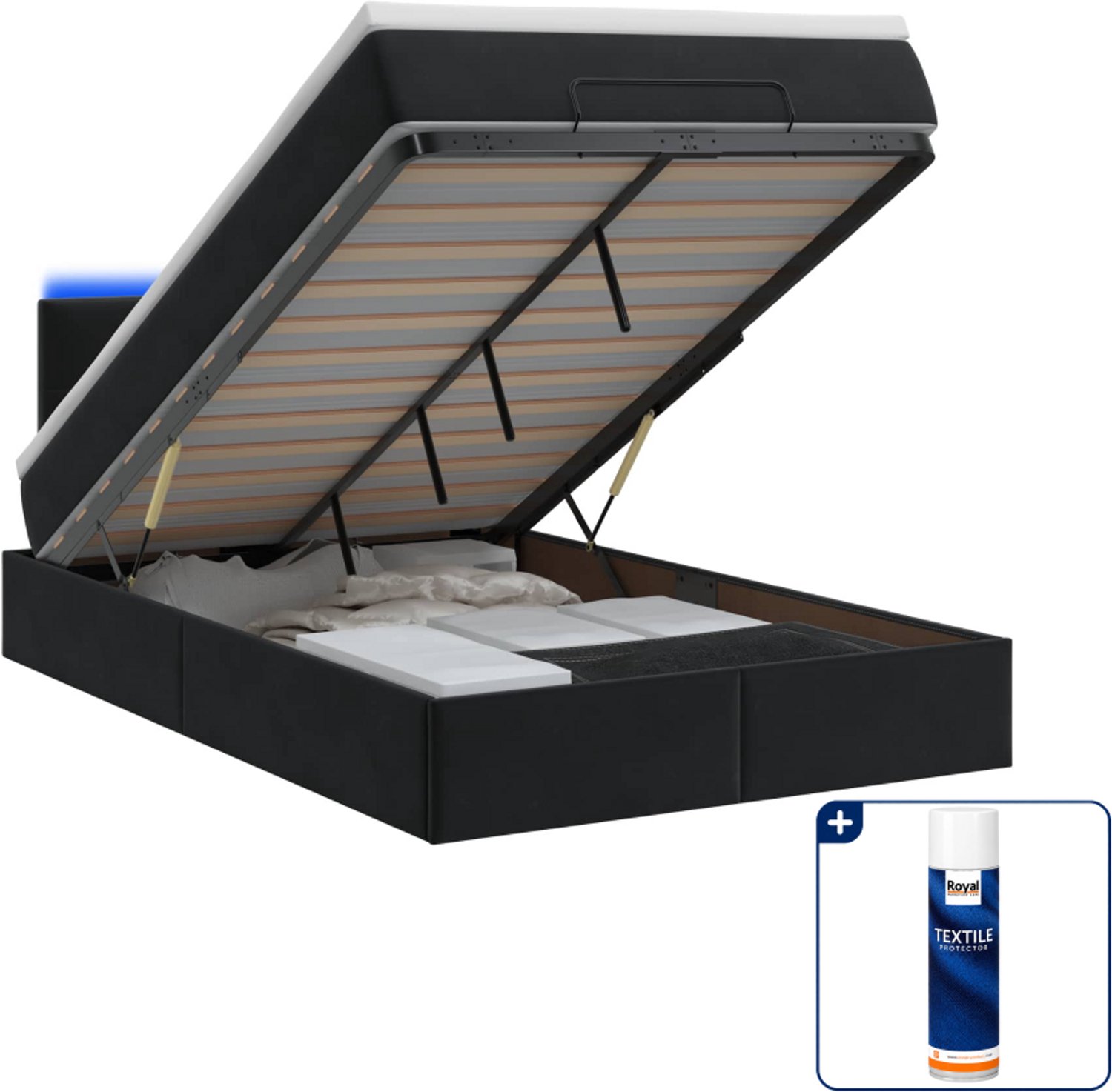 vidaXL ottoman bed met matras en LED - 120 x 200 cm - zwart - Inclusief textielbeschermer 500 ml