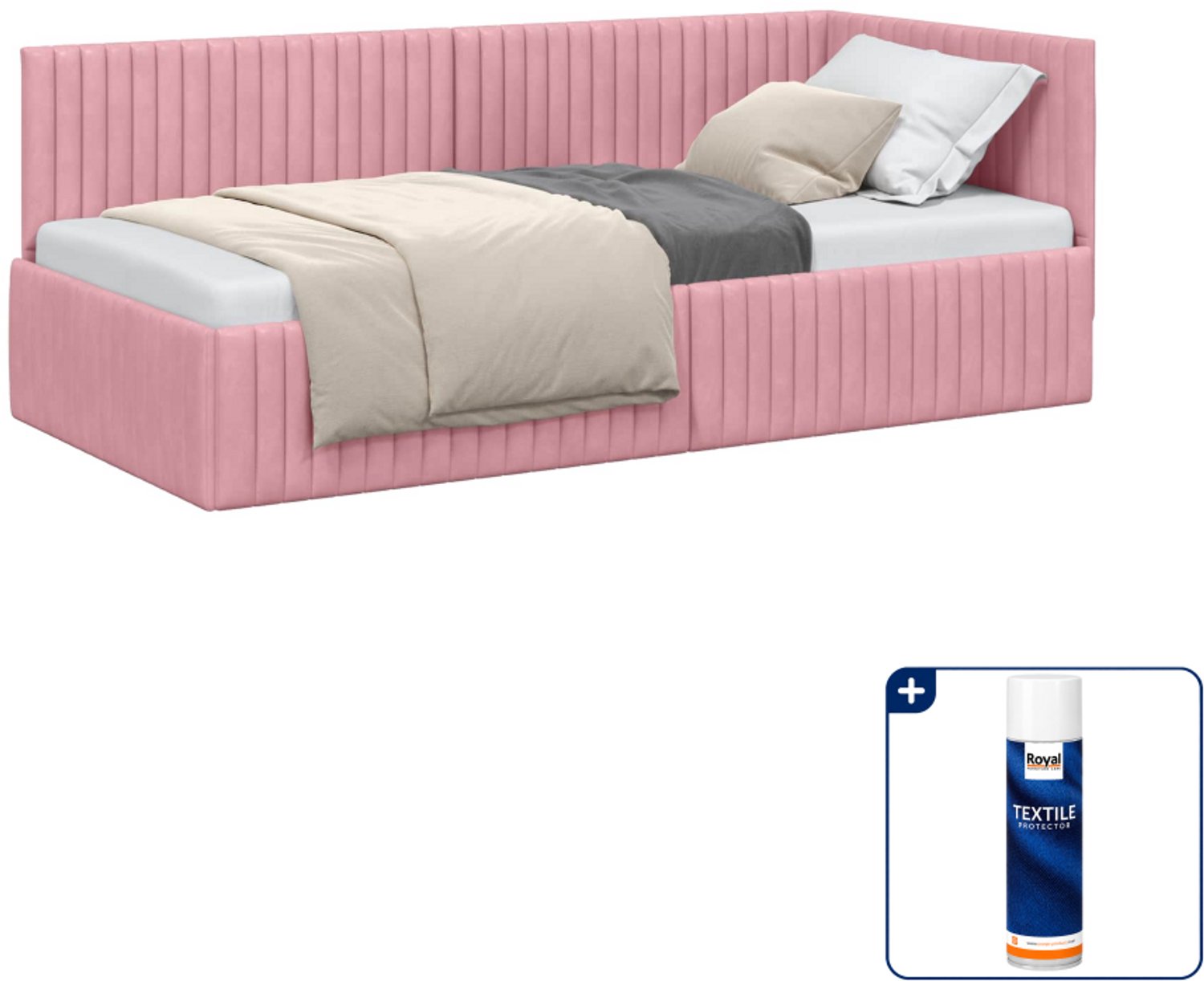 vidaXL hoekbedframe - 90 x 200 cm - fluweel - roze - Inclusief textielbeschermer 500 ml