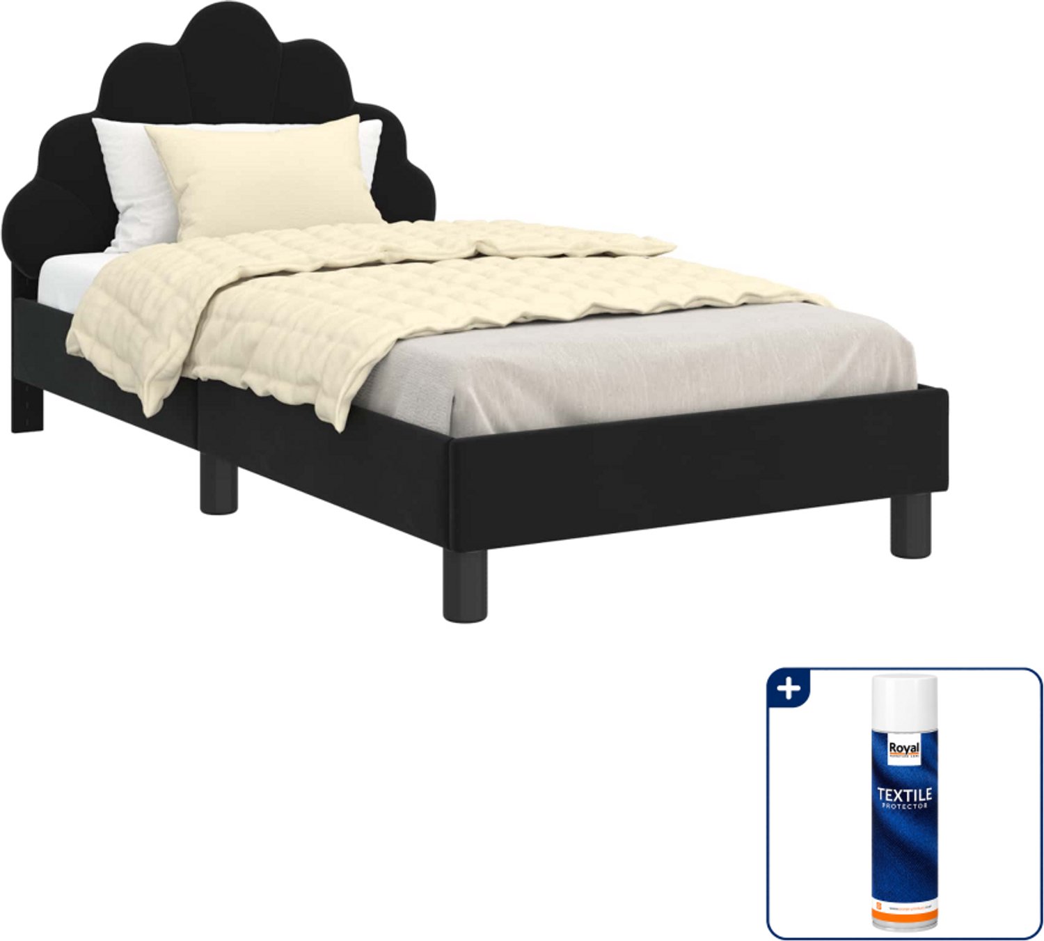 vidaXL kinderbedframe - 80 x 160 cm - fluweel - zwart - Inclusief textielbeschermer 500 ml