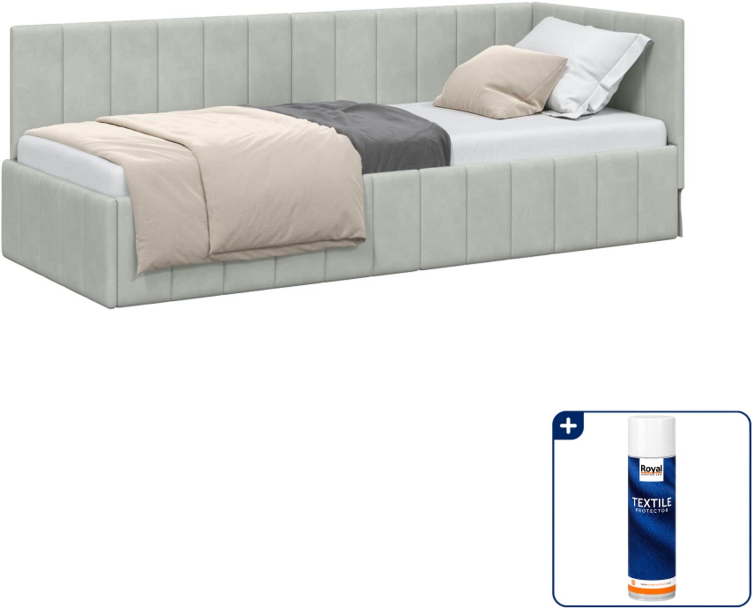 vidaXL hoekbedframe - 80 x 200 cm - fluweel - lichtgrijs - Inclusief textielbeschermer 500 ml