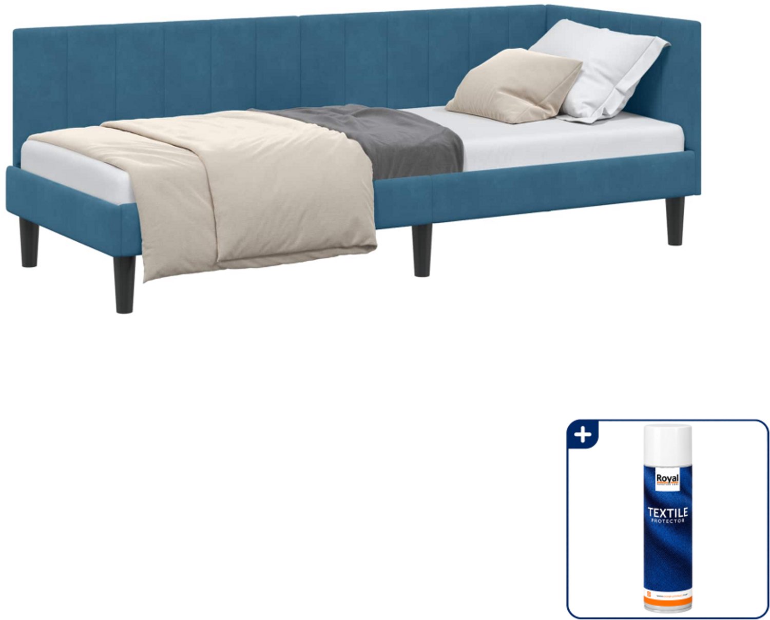 vidaXL hoekbedframe - 80 x 200 cm - fluweel - blauw - Inclusief textielbeschermer 500 ml