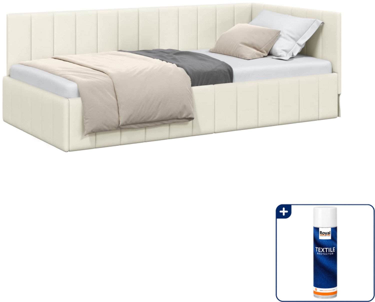 vidaXL hoekbedframe - 90 x 200 cm - fluweel - crème - Inclusief textielbeschermer 500 ml