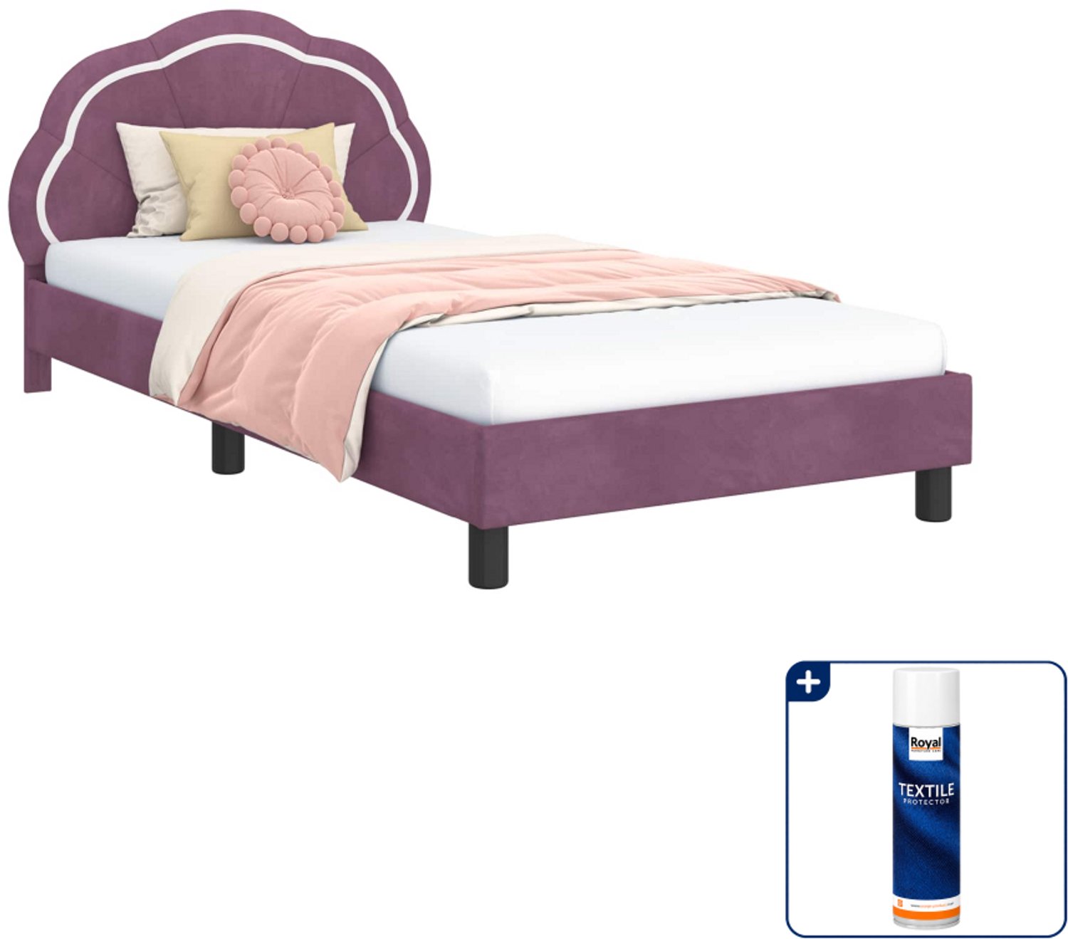 vidaXL kinderbedframe - 90 x 190 cm - fluweel - paars - Inclusief textielbeschermer 500 ml